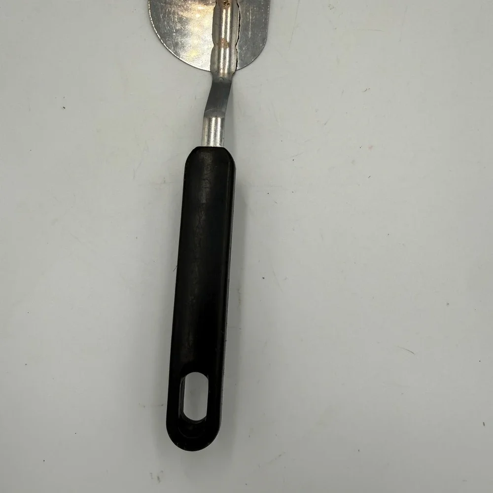 Vintage Koco China Stainless Steel Slotted Spatula Turner Black Plastic Handle